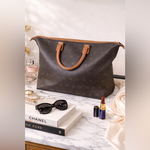 Dior Handbags - Christian Dior Vintage Honeycomb Weekender Brown Leather Travel Bag